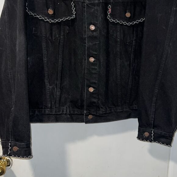 LEVI STRAUSS & CO Black Denim Jacket with Beaded Trim-XL - Picture 3 of 11